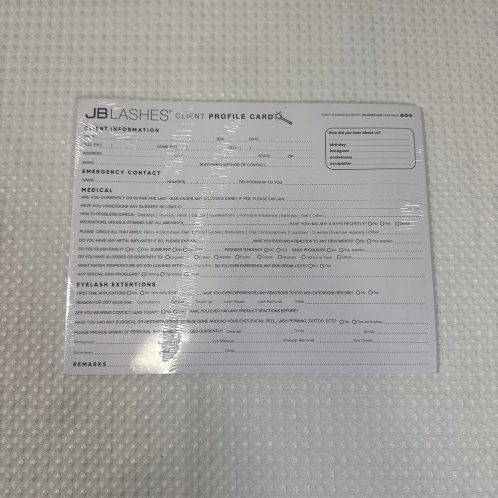 JBLASHES client profile card and lash‎ style chart